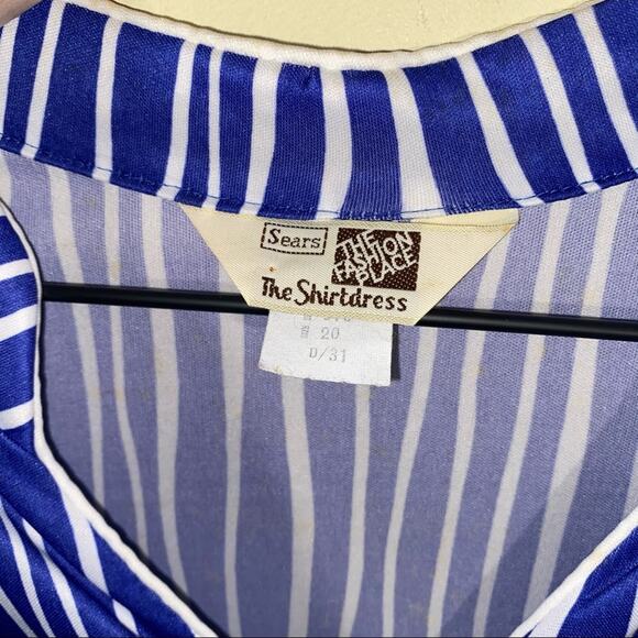 VNTG SEARS button up stripe belted dress 20 - Picture 4 of 4